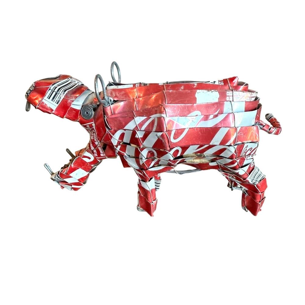 South African Handcrafted Wire & Soda Can Metal Hippo Hippopotamus Sculpture 5x2